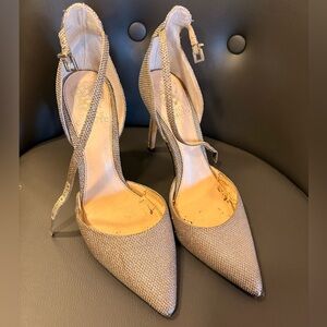 Vince Camuto Metallic Gold Pointed-Toe Ankle-Strap Heels